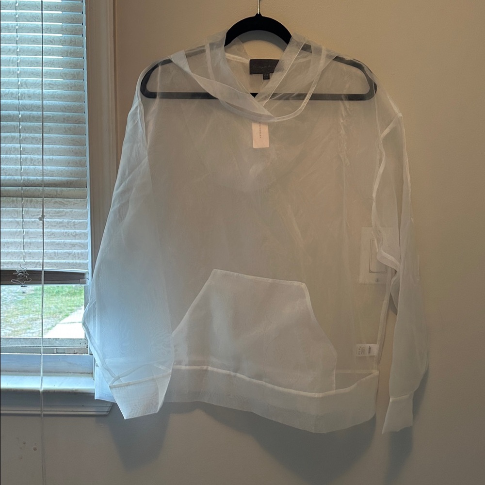 Anthropologie Transparent White Hooded Long Sleeve Top